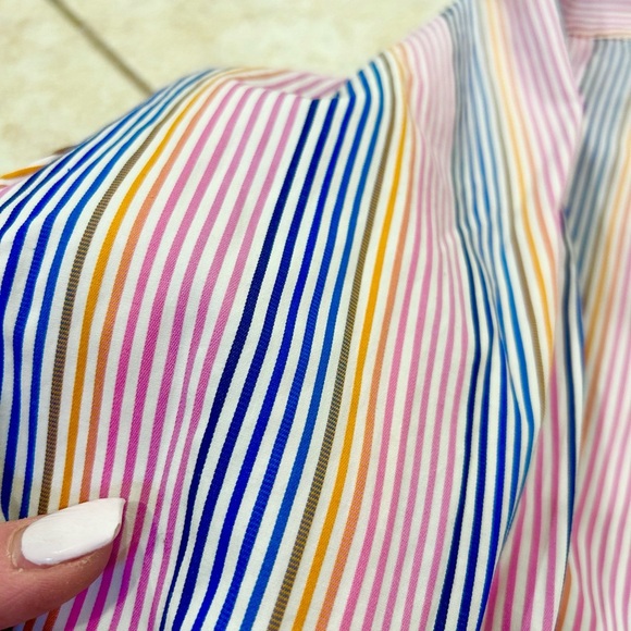 Bugatchi Uomo Men’s Dress Shirt Pink Blue Yellow Stripe Classic Fit Button Up XL - Picture 8 of 15
